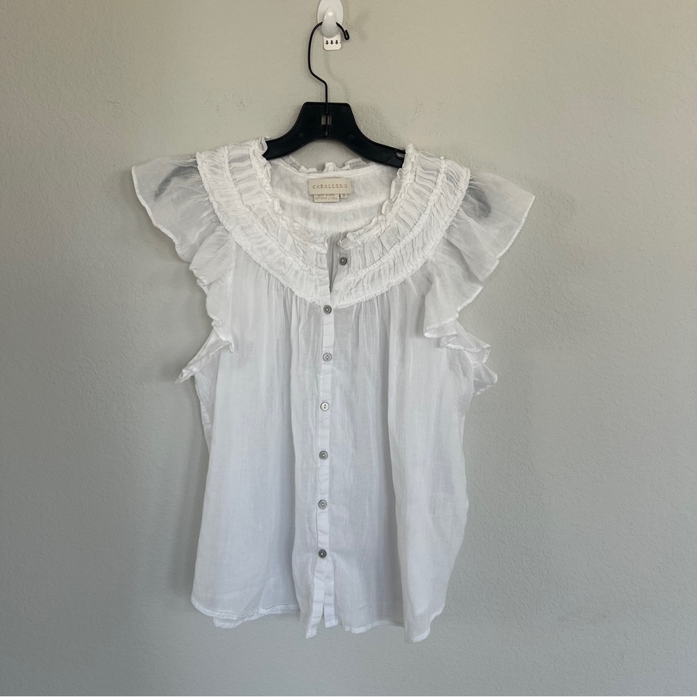 Caballero Collection White Ruffled Blouse Size M